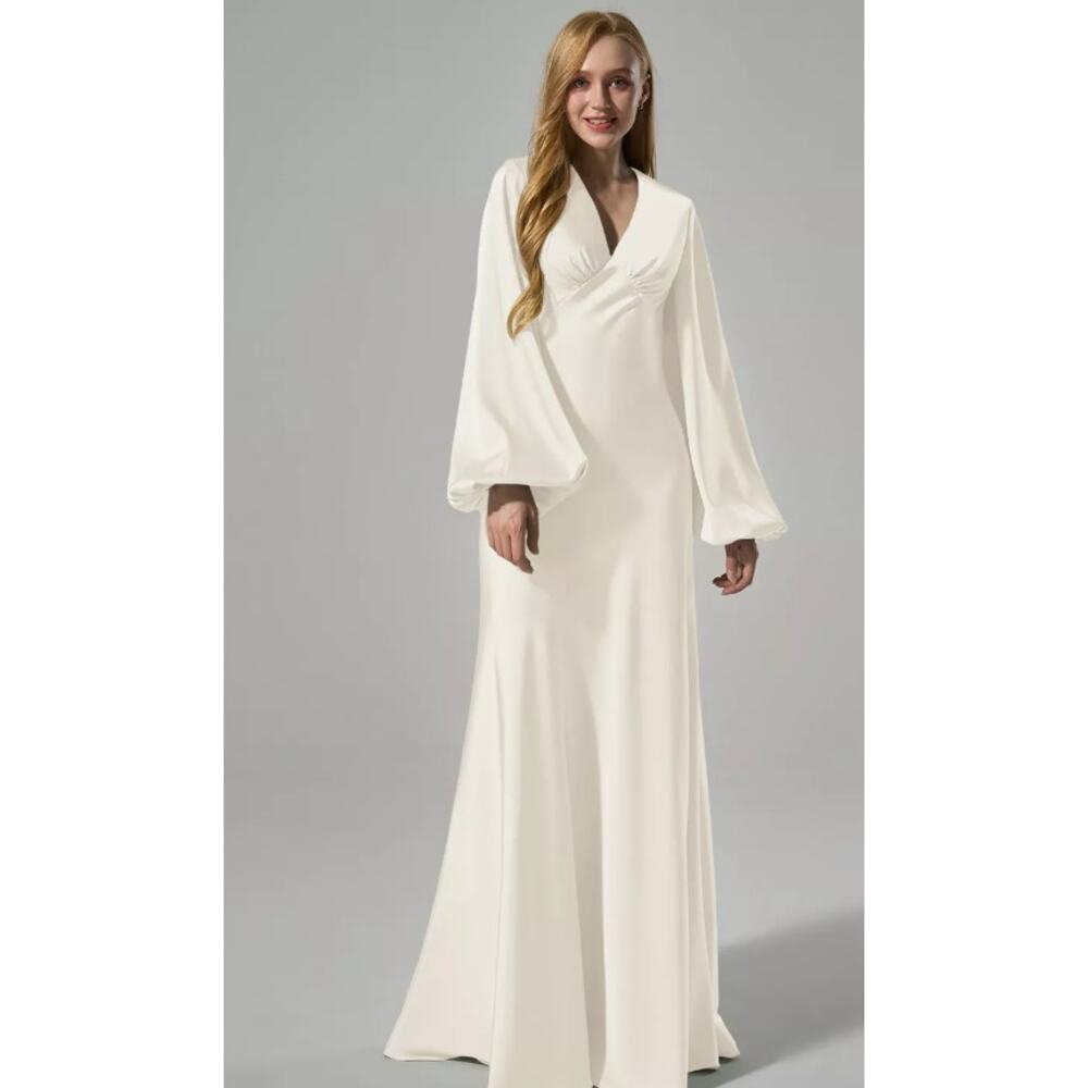 NWOT AW BRIDAL Satin Charmeuse Hyacinth Dress Ivory Size 2